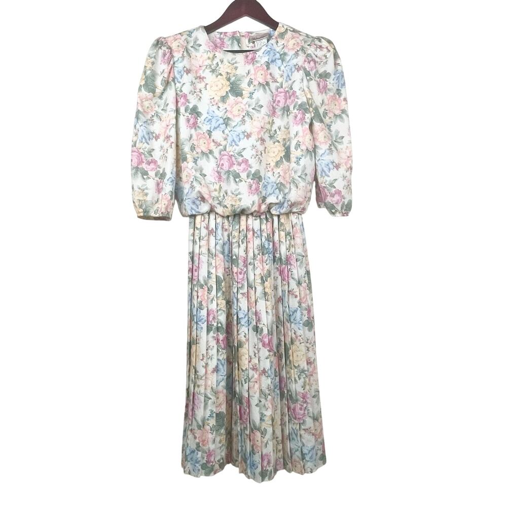 Vintage 80s Womens Dress Sz 8 Cottage Granny Hipster Grunge‎ Spring Floral Twee - Picture 2 of 10